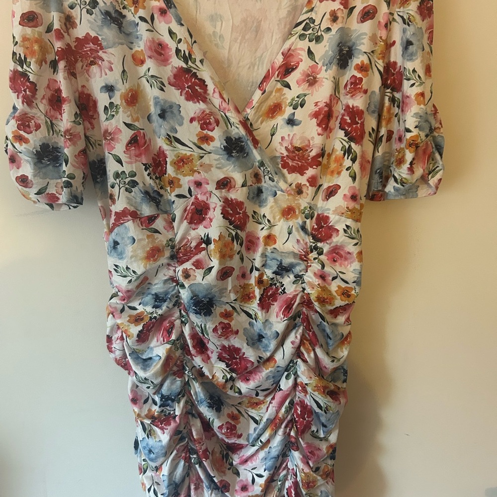 SHEIN Multicolor Floral Ruched Dress